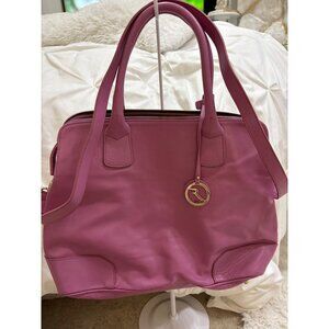 Varialle Genuine Leather Pink Tote Bag With Gold Charm & Multiple Compartments
